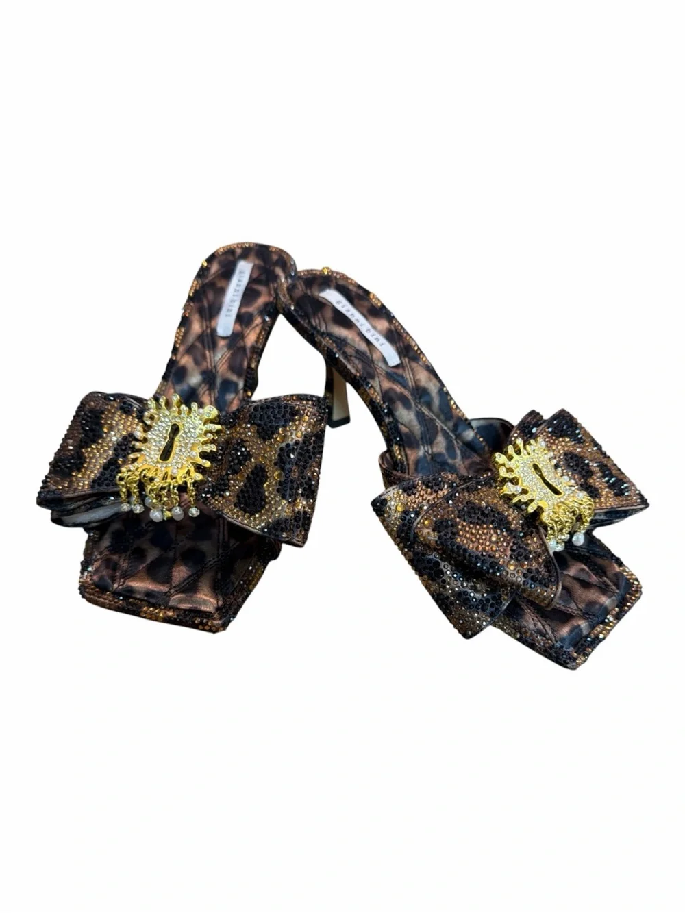 Gianni Bini Leopard Rhinestone Bow Mule Heels NWOB Size 8